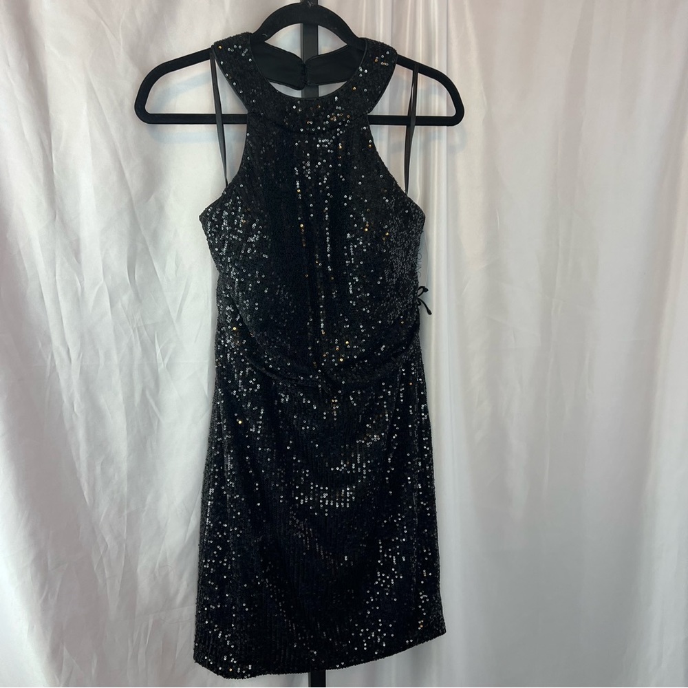 Ed Young Black Sequin Halter Dress, size XL NWT